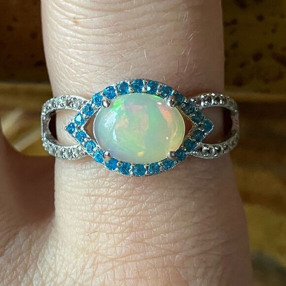 Natural Ethiopian Opal Sterling Silver Ring Size 9 - Picture 1 of 9